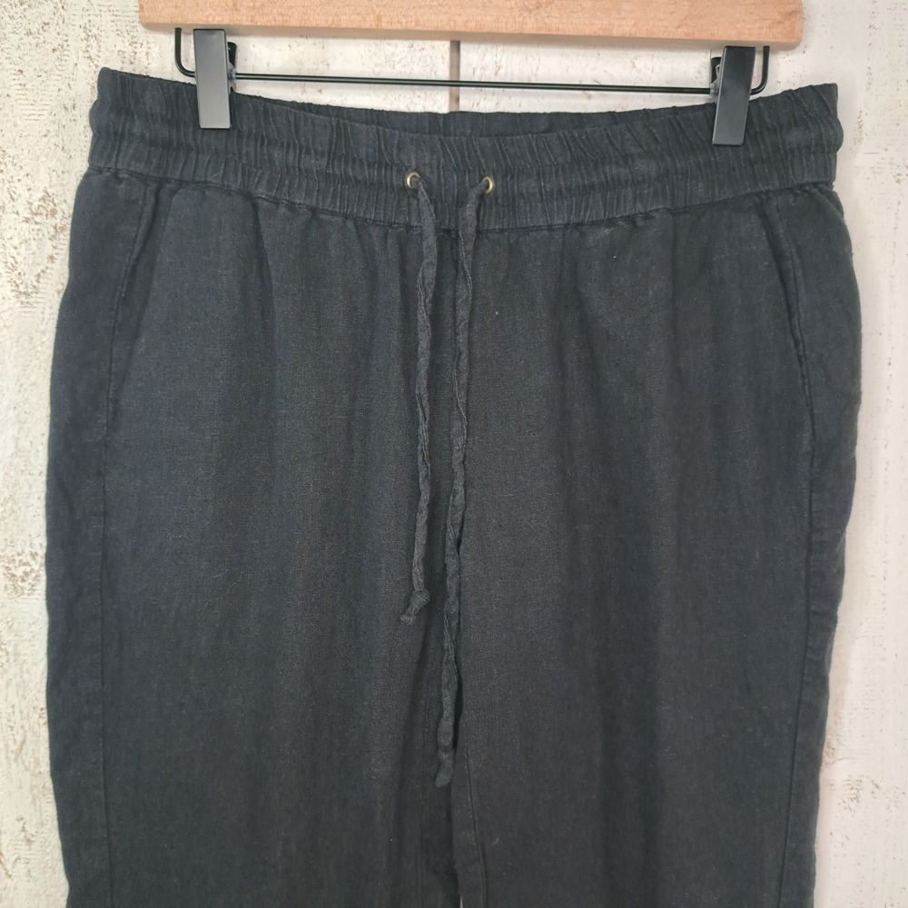 Coastal Grandmother Black Linen Resortwear Love Tree Women's Pants Size Large
